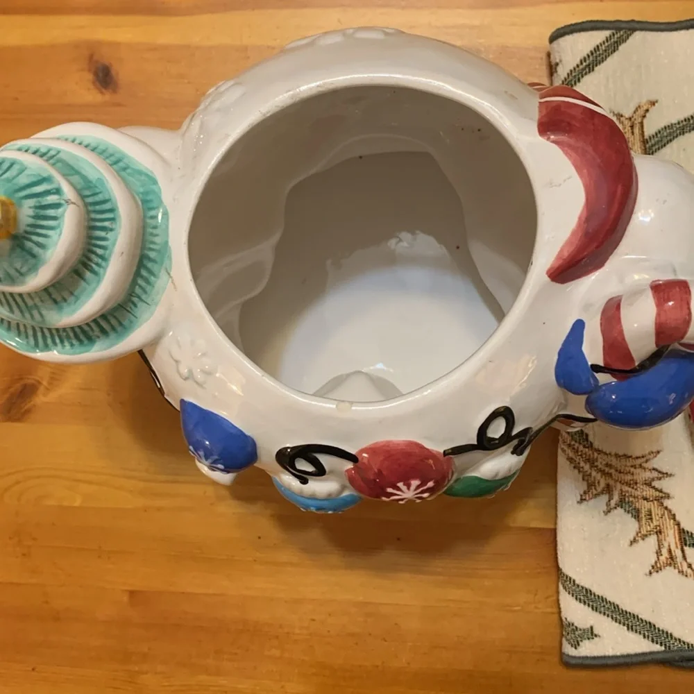 Vintage Houston Harvest, Snowman cookie jar, Blue Willow, EUC